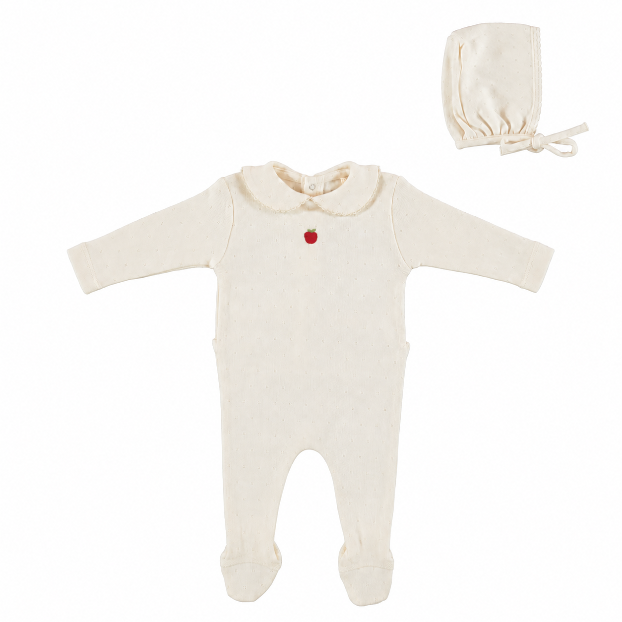 Bebe Apple Collar Overall And Bonnet - Natural