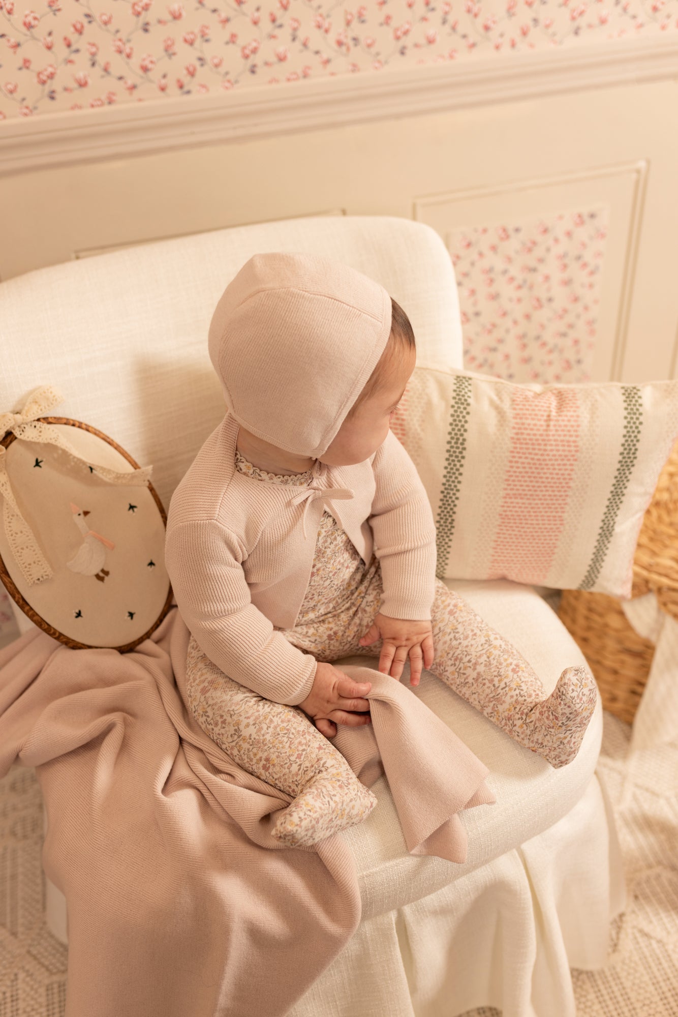 Petite Fleurs Footie/Cardigan-Hushed Pink