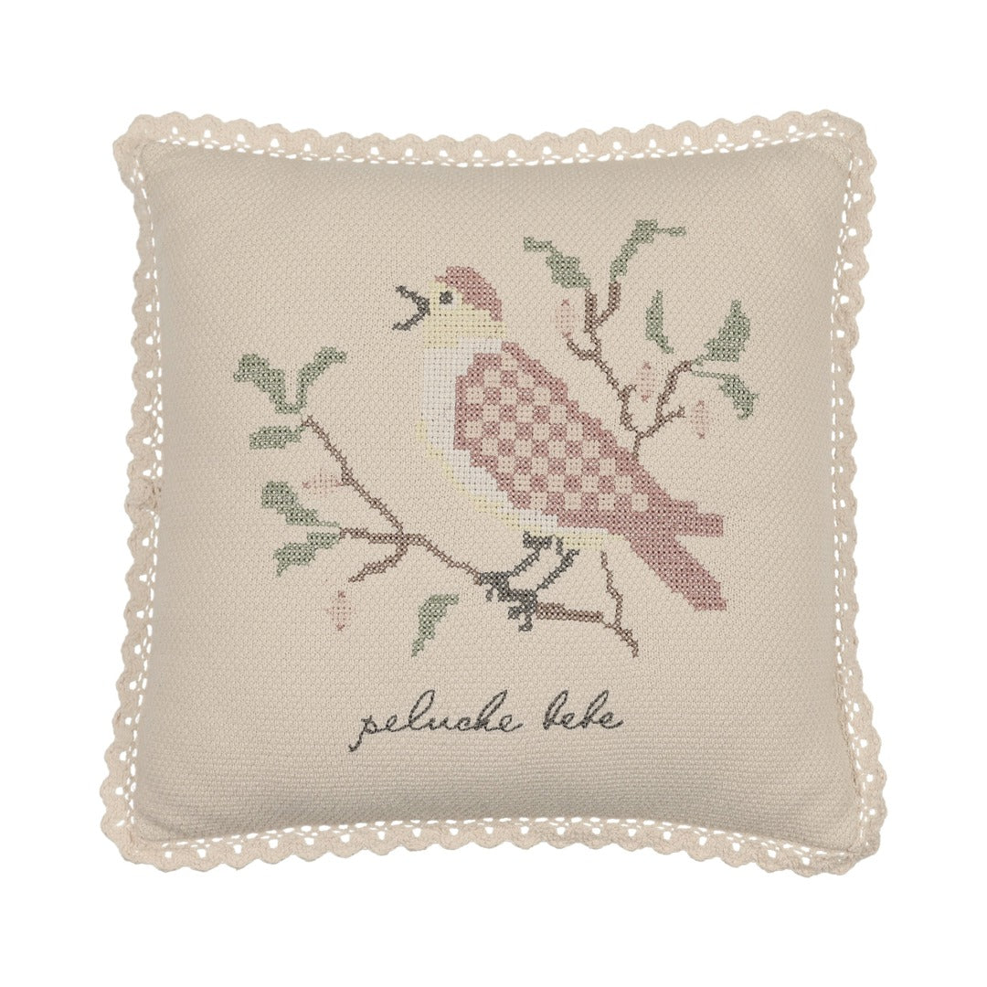 Cross Stitch Knit Pillow - Stone/Rose