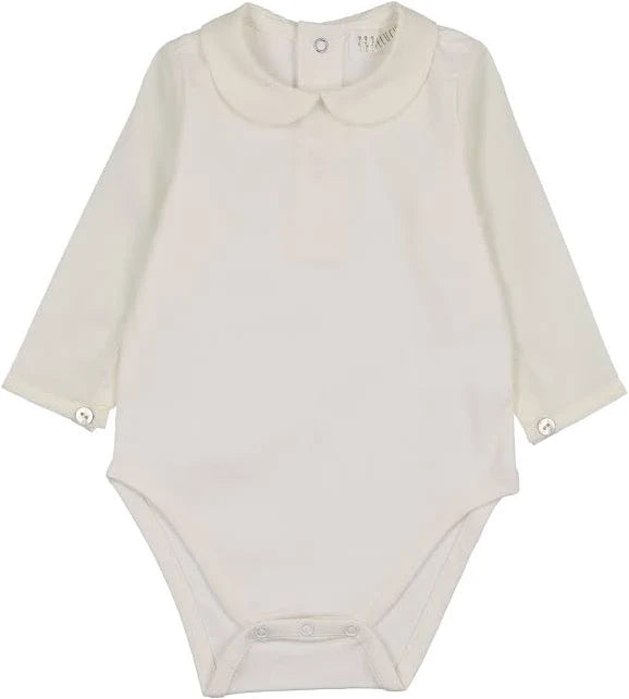 Bodysuit with Shirtsleeve/Button - Cream