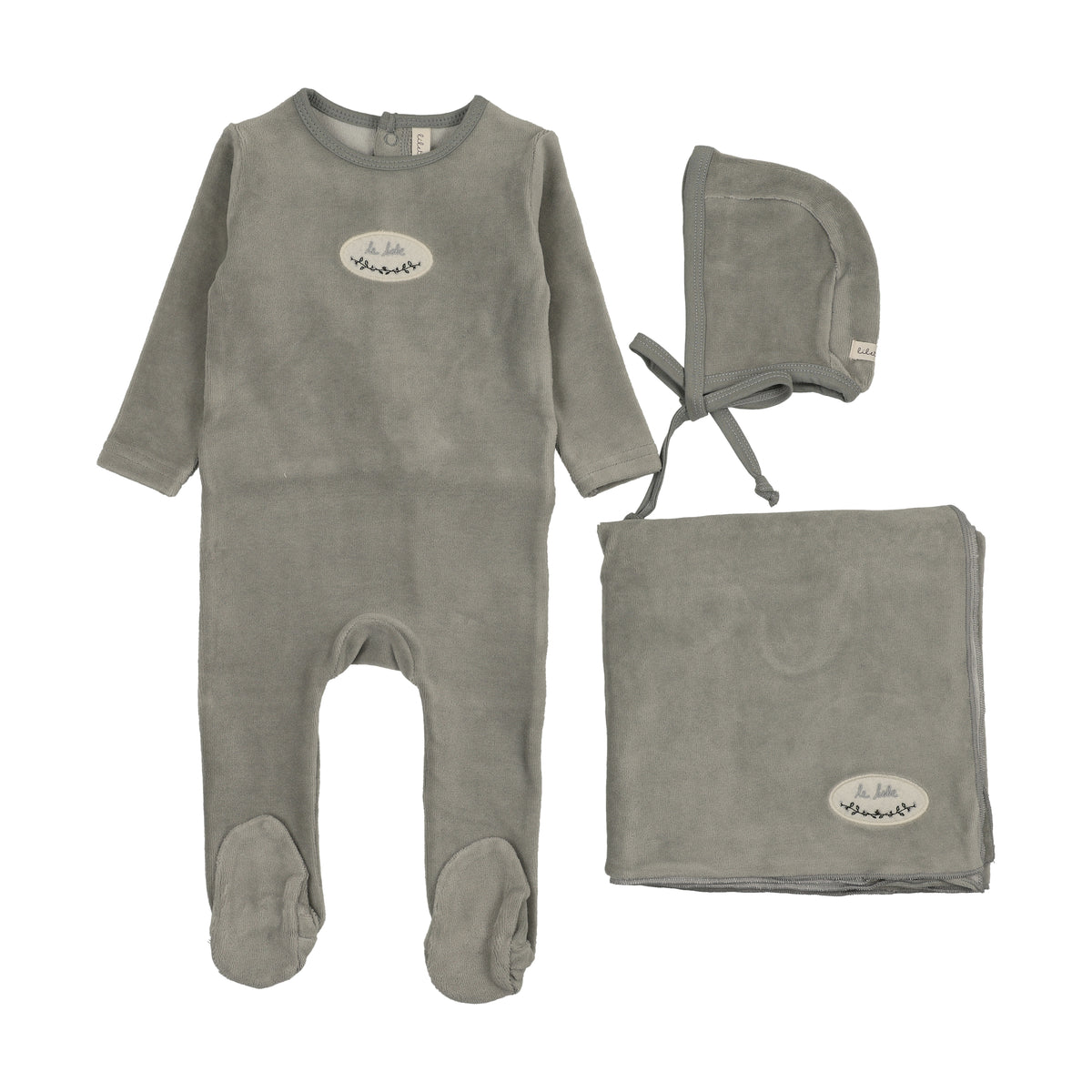 Velour Patch Layette Set - Light Blue