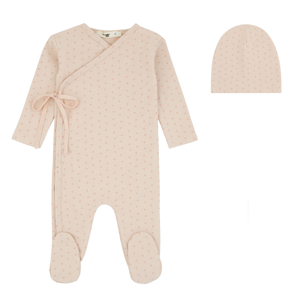 Wrap With Dot Print Footie And Beanie - Pink-Red Dot