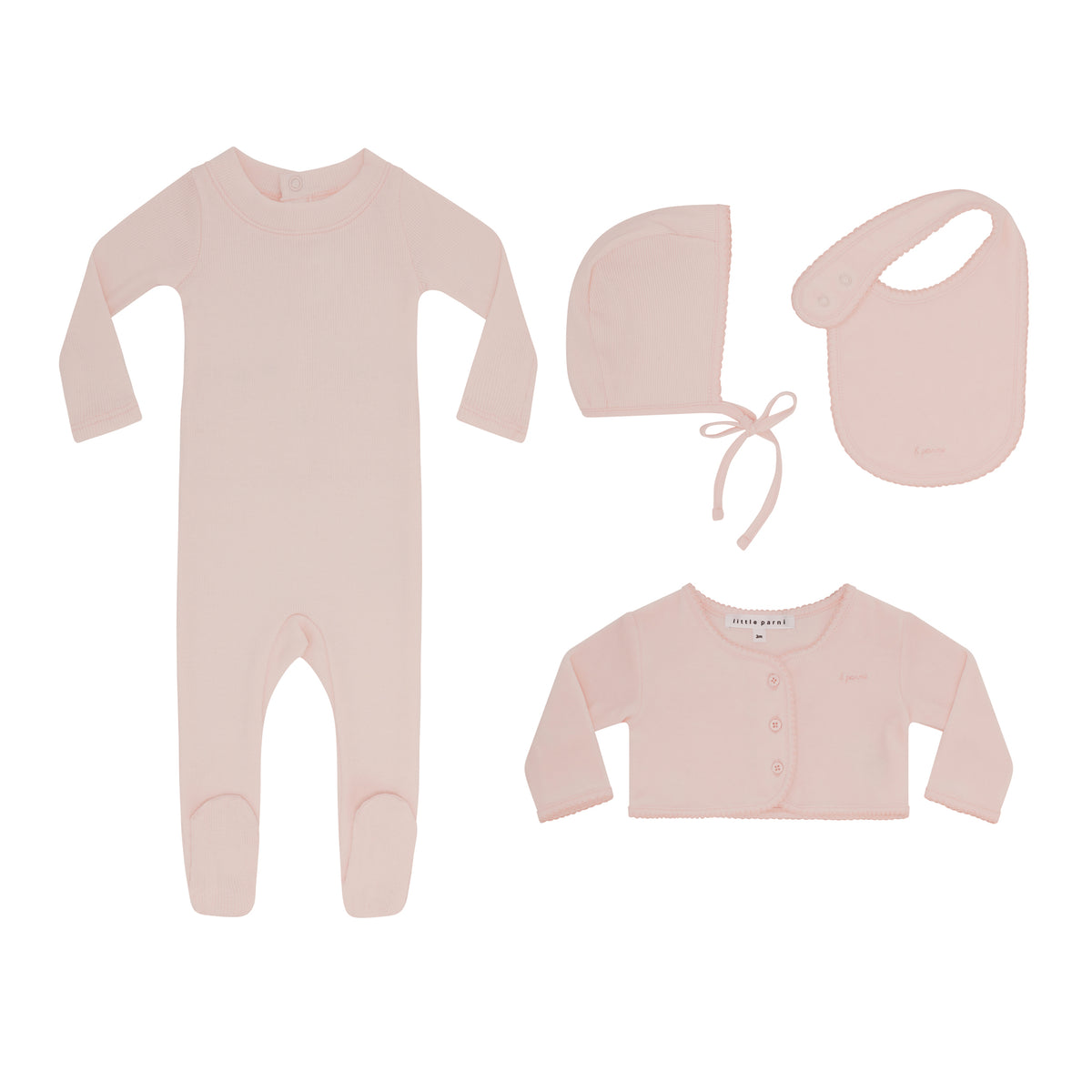 Petite Velour Cardigan Set + Bib - Pink