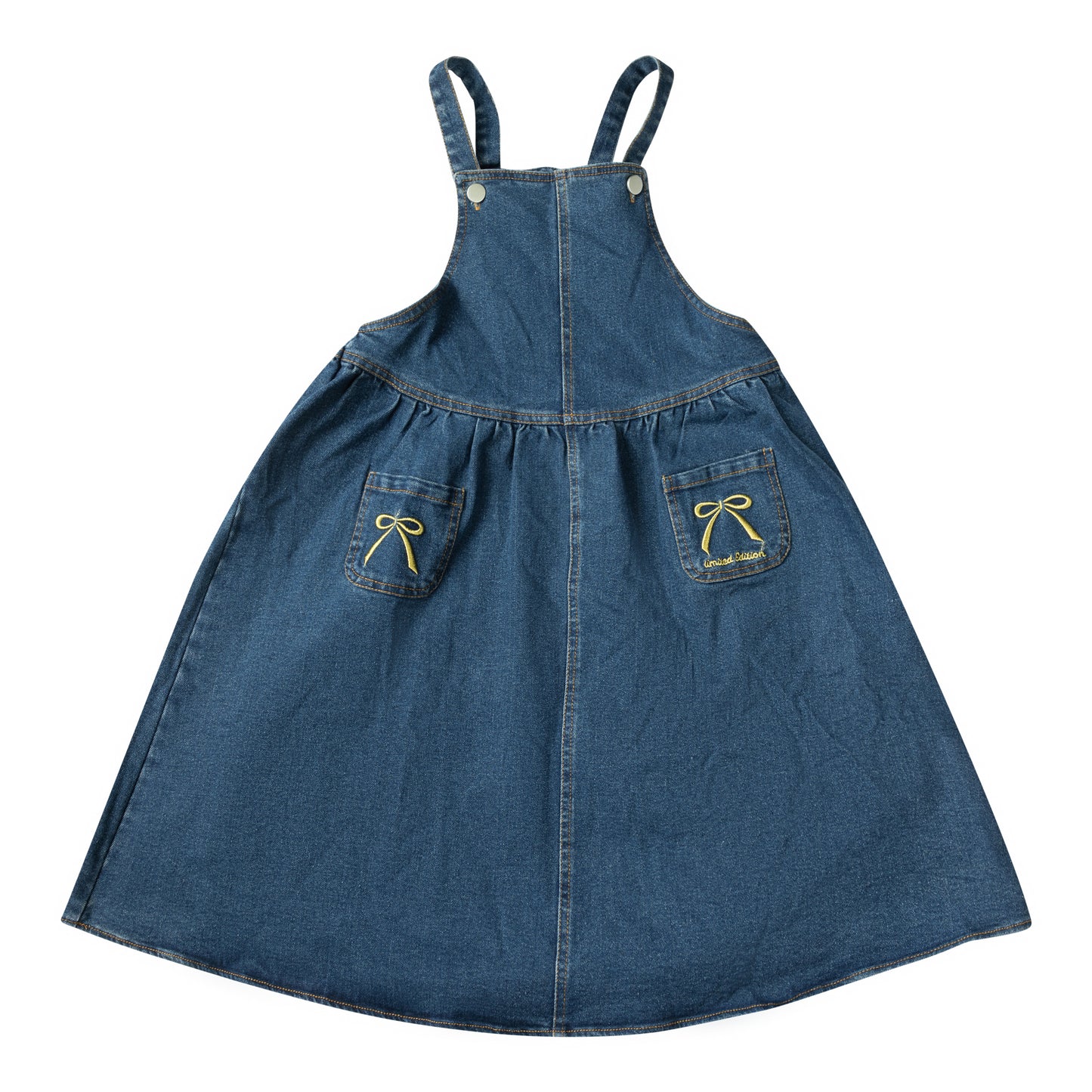 Embroidered Bow Pinafore Jumper-Denim