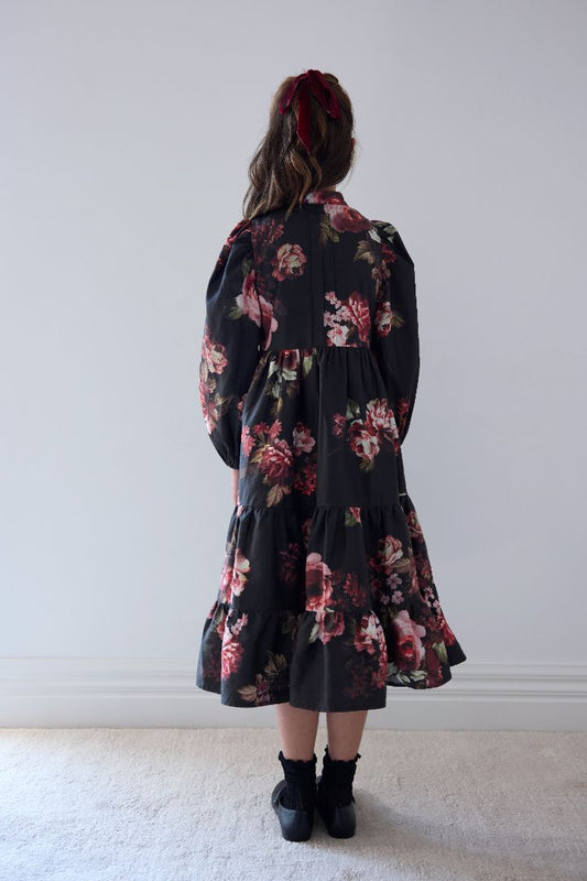 Poplin Dress - Black Floral