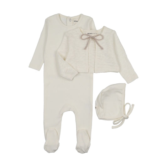Pointelle Footie, Slub Cardigan & Bonnet