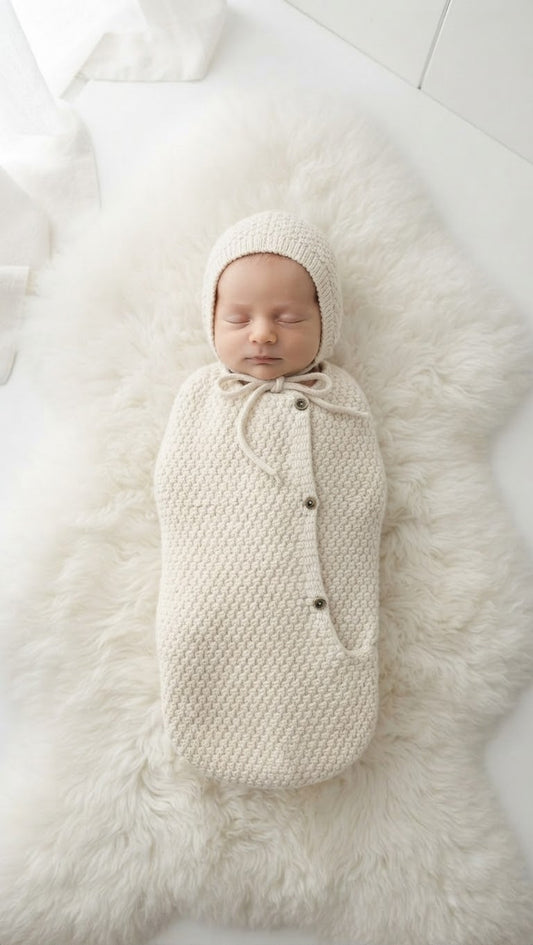 Knit sac and bonnet DO40 - Butter