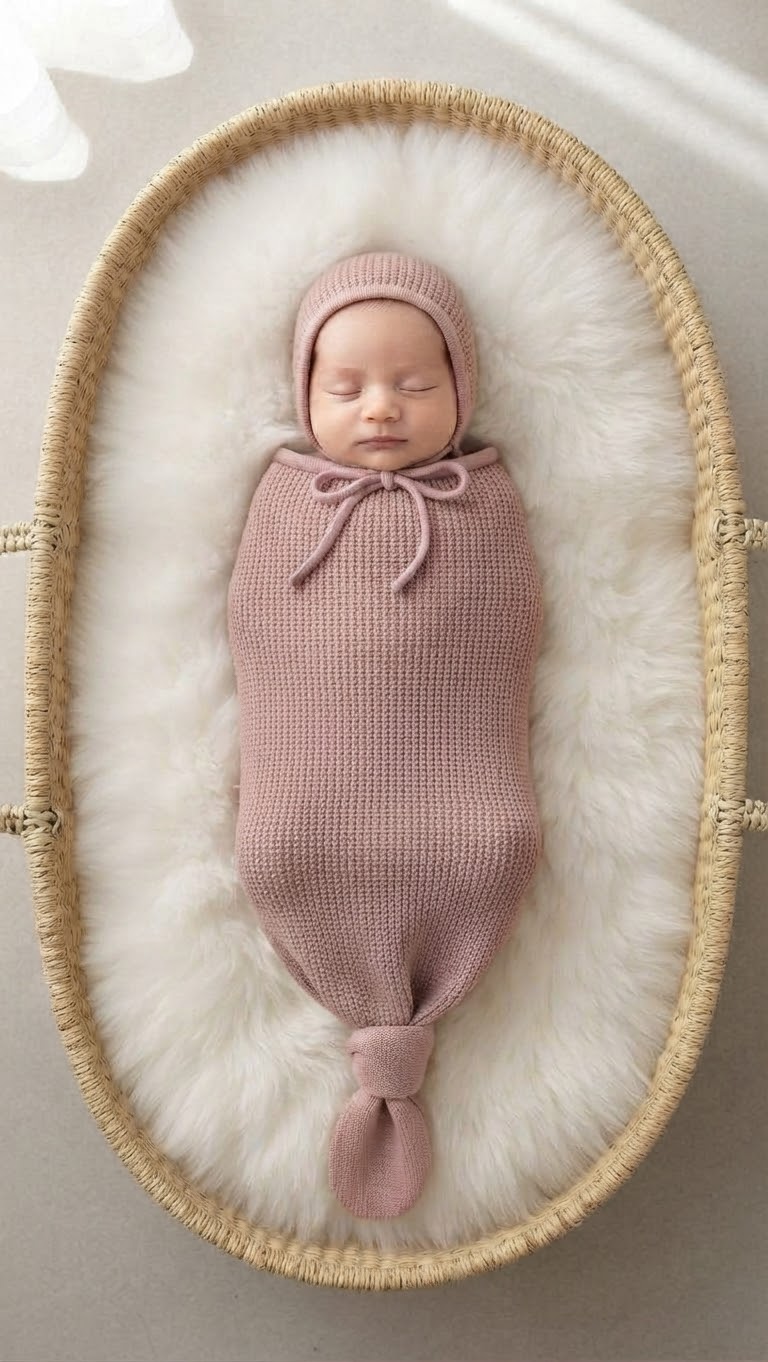 Knit Cocoon and bonnet - Pink
