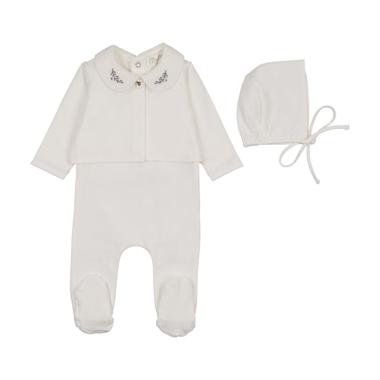 Peluche Footie/Cardi Set with Emb Collar