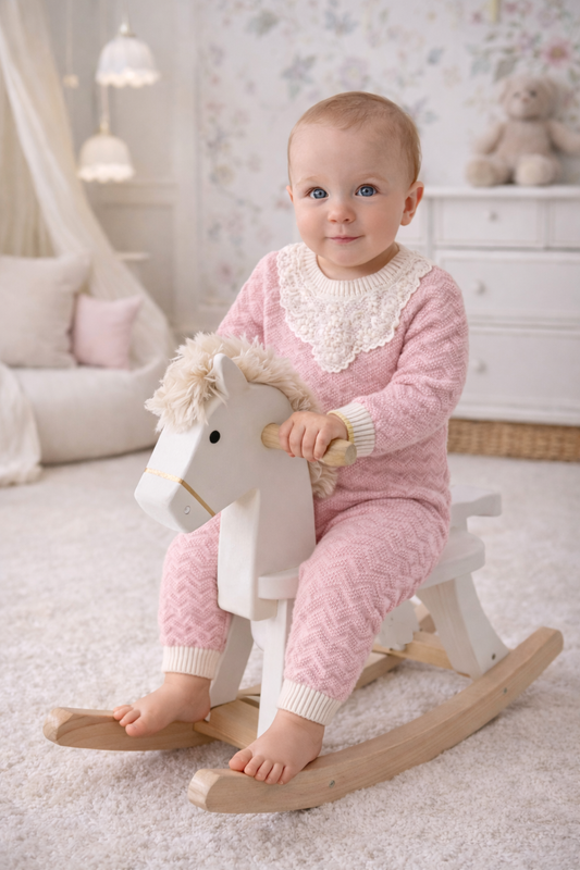 Gensami Baby Girl Knitted Long wave-Stitch Layette Set