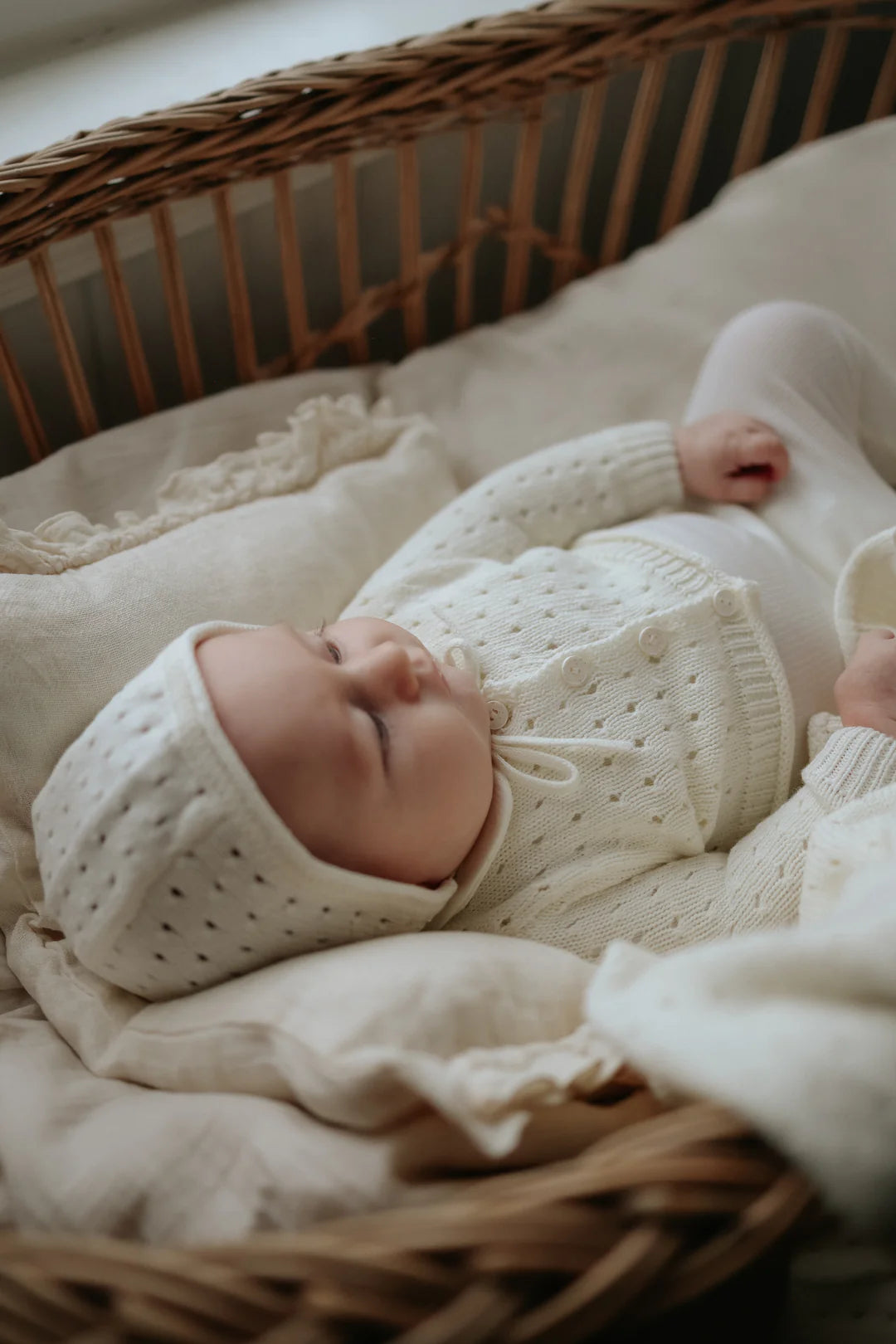 Pointelle Knit Cardigan & Bonnet