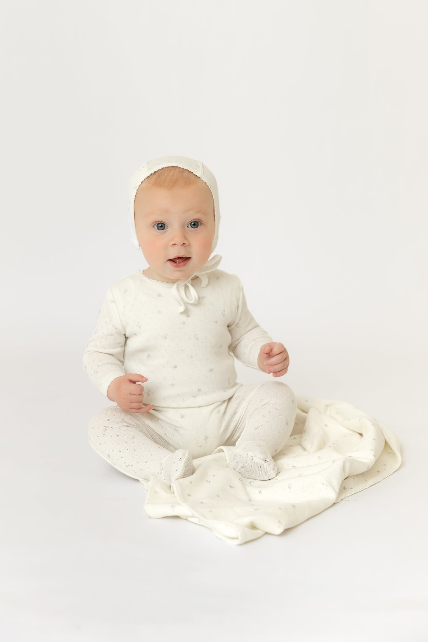 B&D Pointelle Flowers Footie/Bonnet