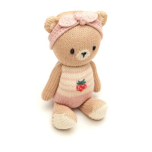 Tun Tun Baby Bear with Strawberry 8.5"- Pink & Natural