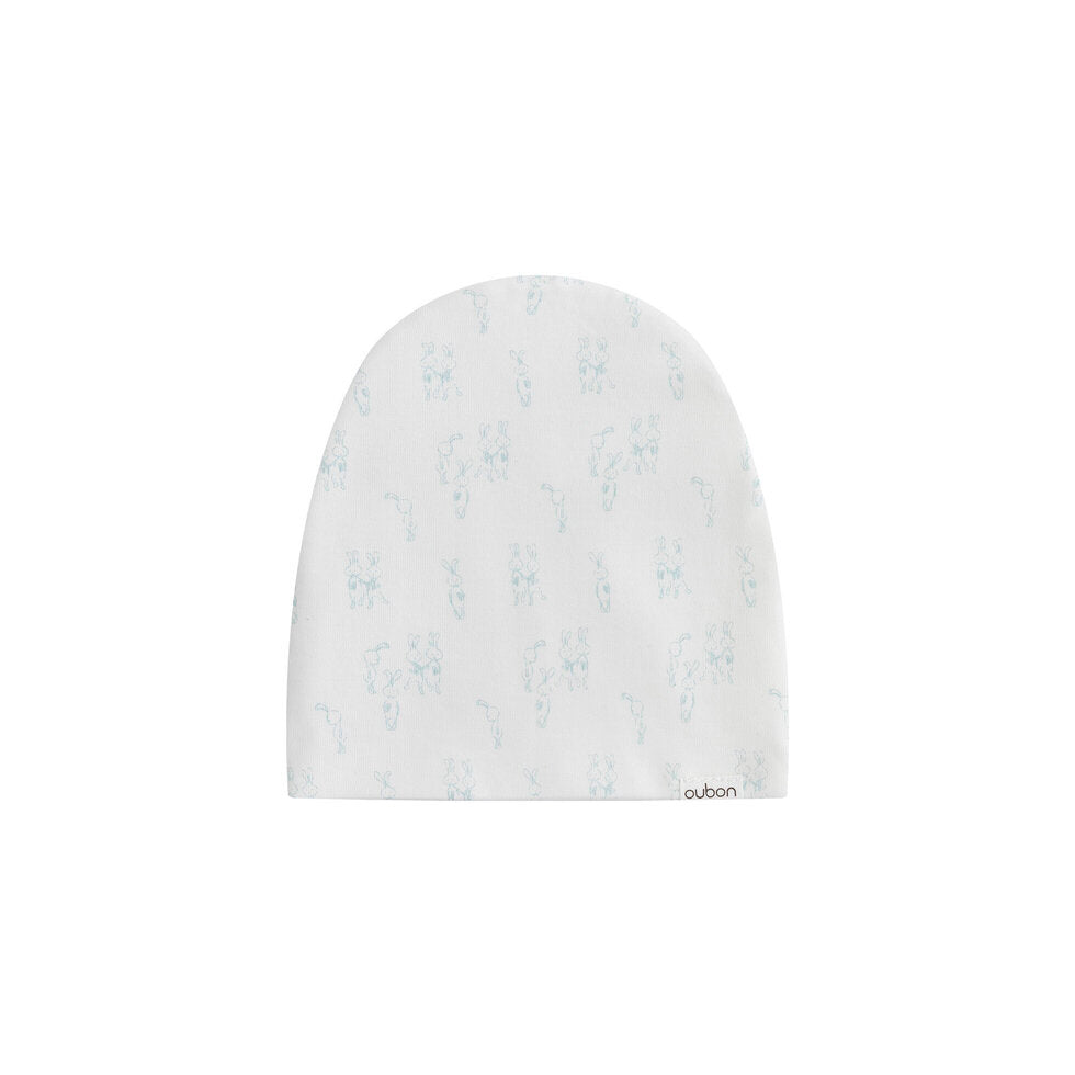Allover Bunny Print White Ground Blue Footie & Hat