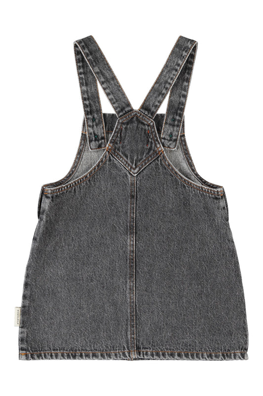 Knee Length Dress W/ Straps (MN2615) - Washed Black Denim W/ Apple Print