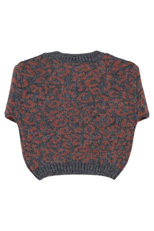 Knitted Sweater And Legging Set (TRC2603) - Dark Grey With Animal Print