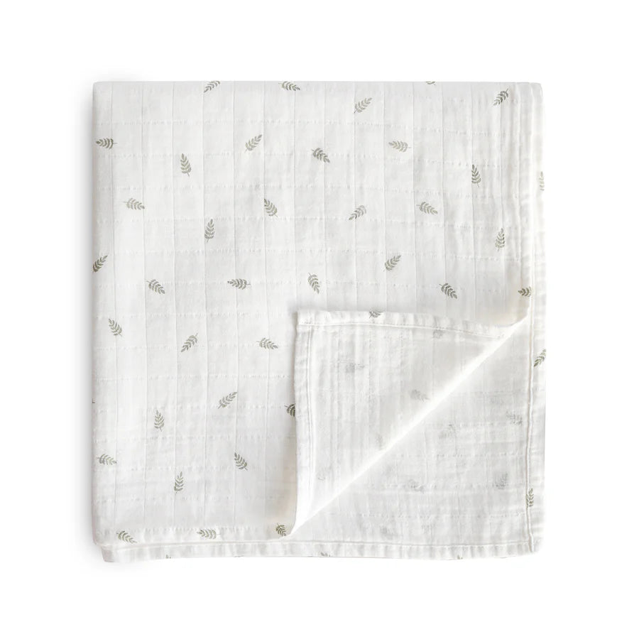 Organic Cotton Muslin Swaddle Blanket - Leaves