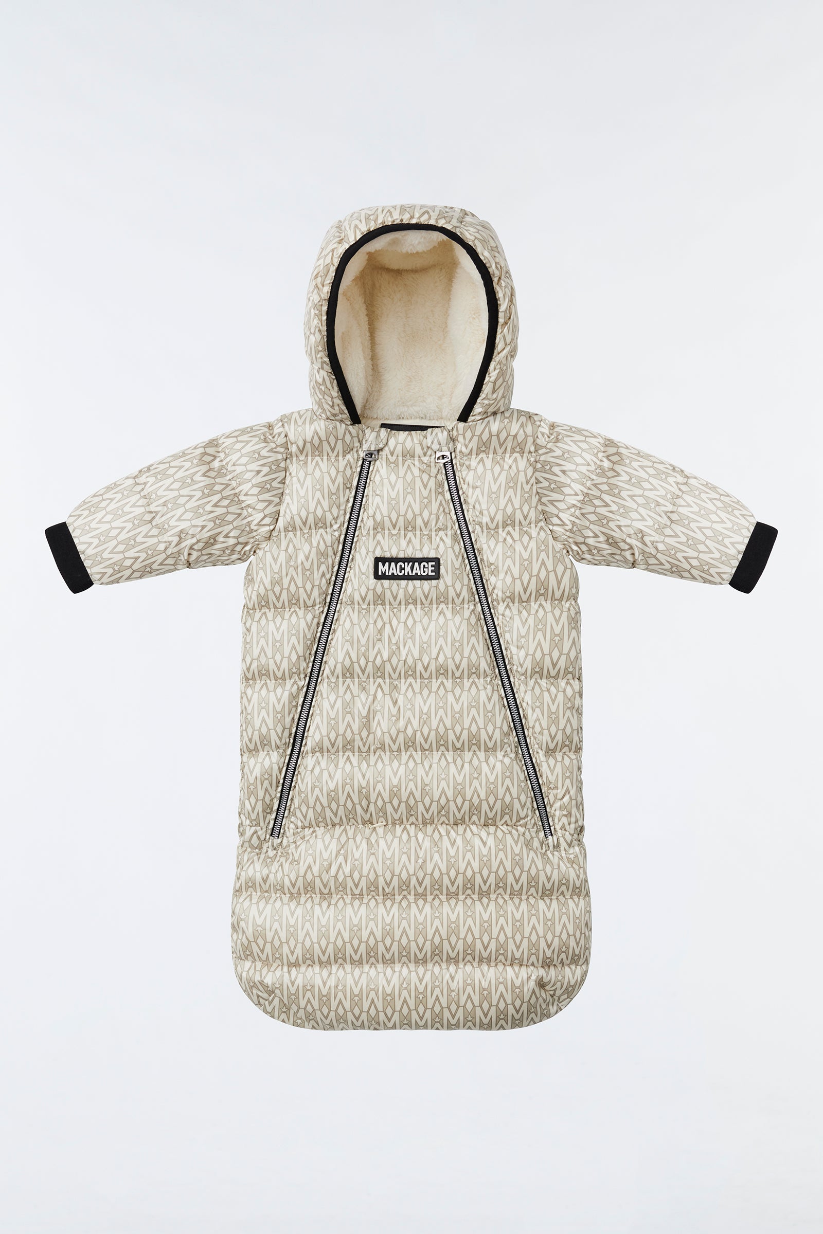MACKAGE BABY ALLIE CREAM MONOGRAM DOWN BUNTING SNOWSUIT