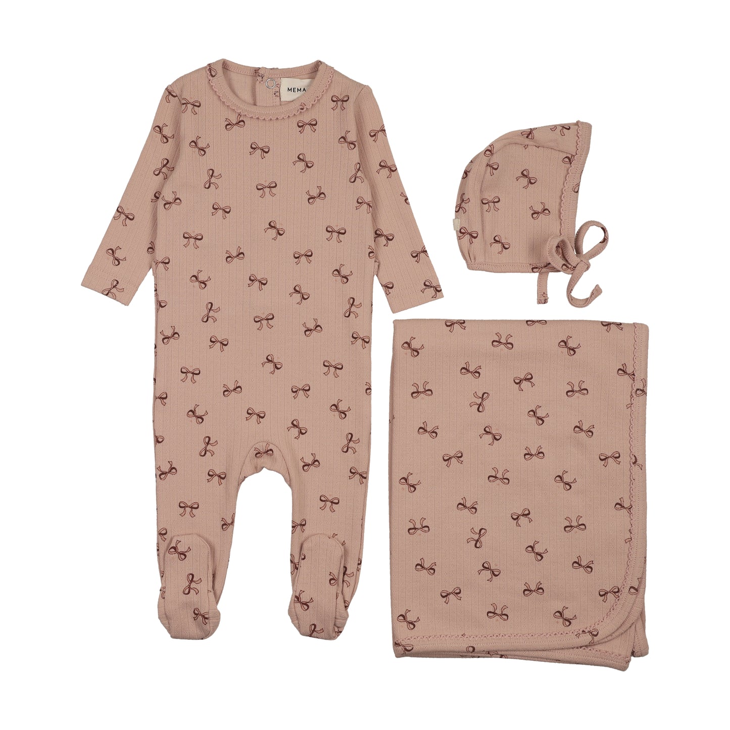 Bow Print Pointelle Footie 3PC Set