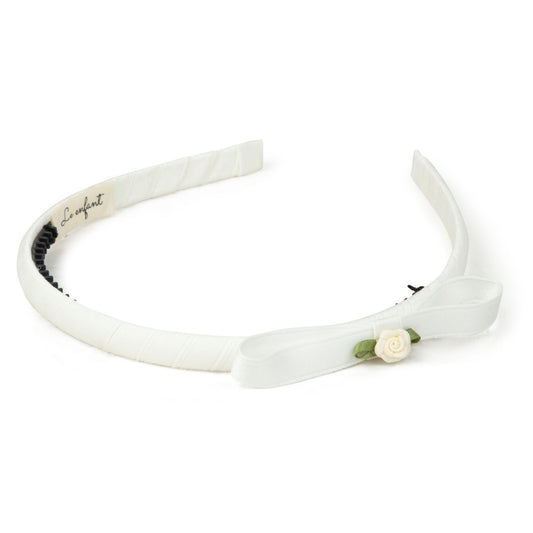 Le Enfant Thin rose bow hairband - White