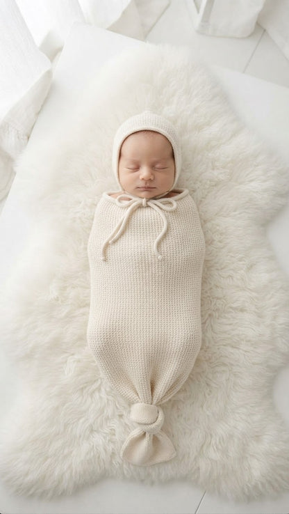 Knit cocoon and bonnet - Butter
