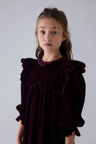 Lace Velvet Midi Dress - Dark Cherry