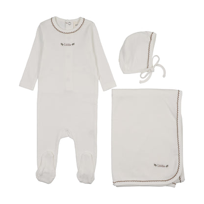 Floral Embroidery Footie 3 PC Set