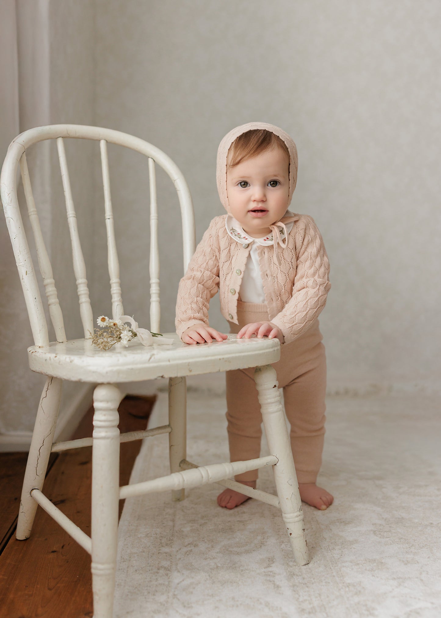 Peluche Pointelle Cropped Cardigan and Bonnet Set
