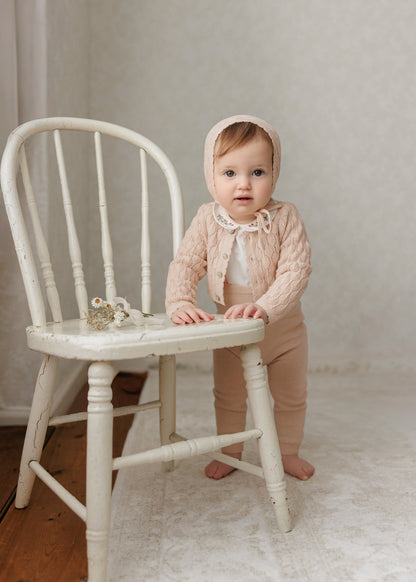 Peluche Pointelle Cropped Cardigan and Bonnet Set