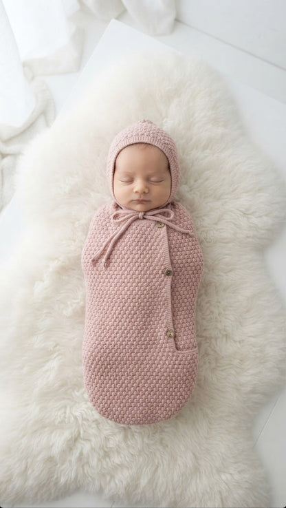 Knit sac and bonnet DO40 - Pink