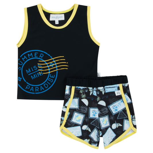 Miss Mini Postcard Swim Tank & Shorts Set
