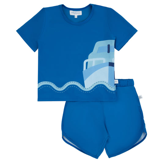 Miss Mini Scalloped Swim Top & Bottom Short Set