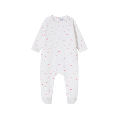 Red And Pink Floral Footie/Hat - Pink