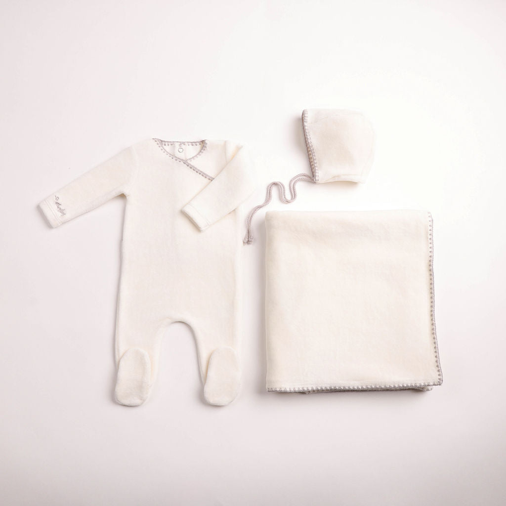 Classic Stitch Velour 3pc Set - Chalk White