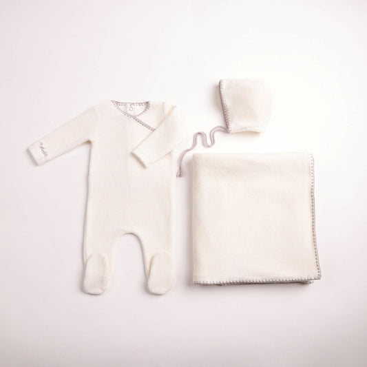 Classic Stitch Velour 3pc Set - Chalk White