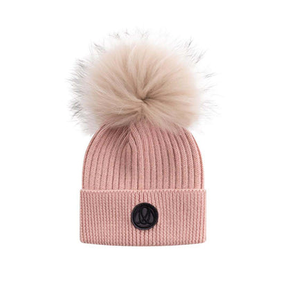 Fox Fur Pom Pom Hat — Pale Pink