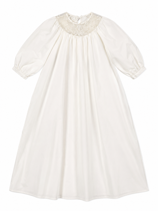 Round Neck Lace Taffeta Gown - Ivory