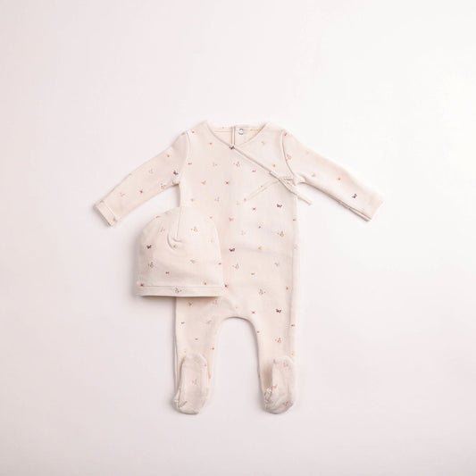 Flutter & Fly Footie And Bonnet - Ivory girls