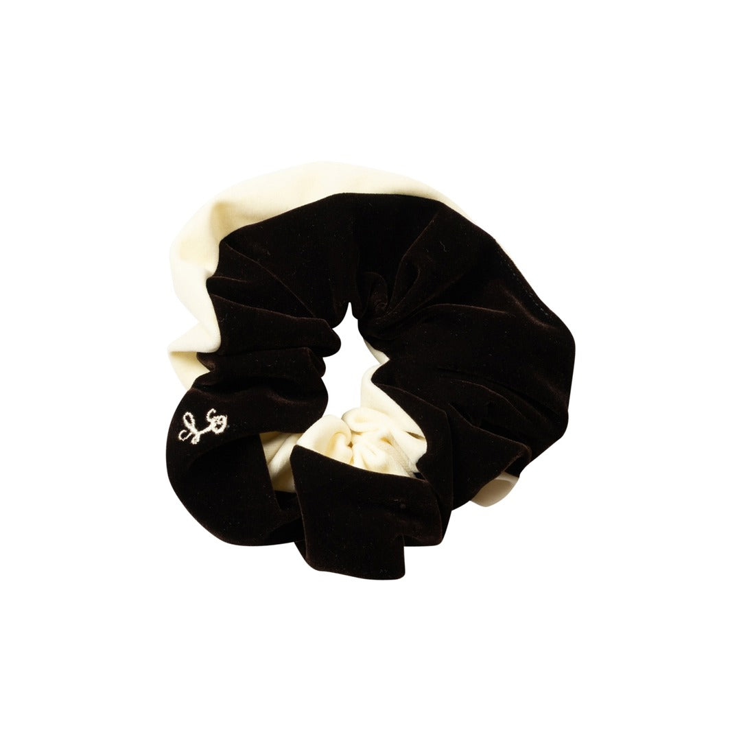 Two Tone Velvet Scrunchie - Chocolate and Cream