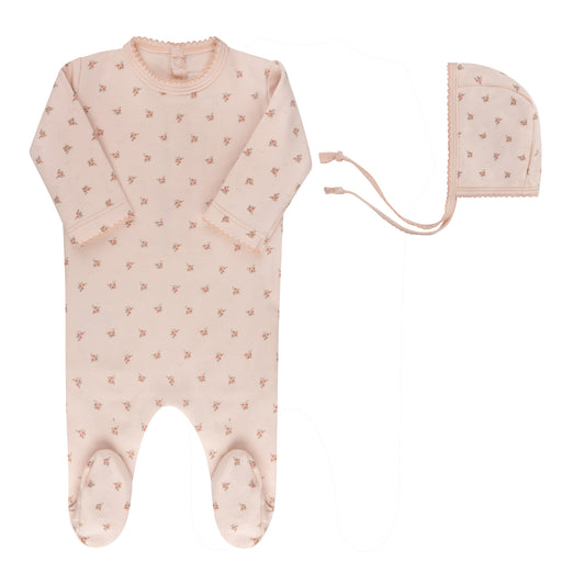 Rosebud / Diamond Footie And Bonnet - Pink
