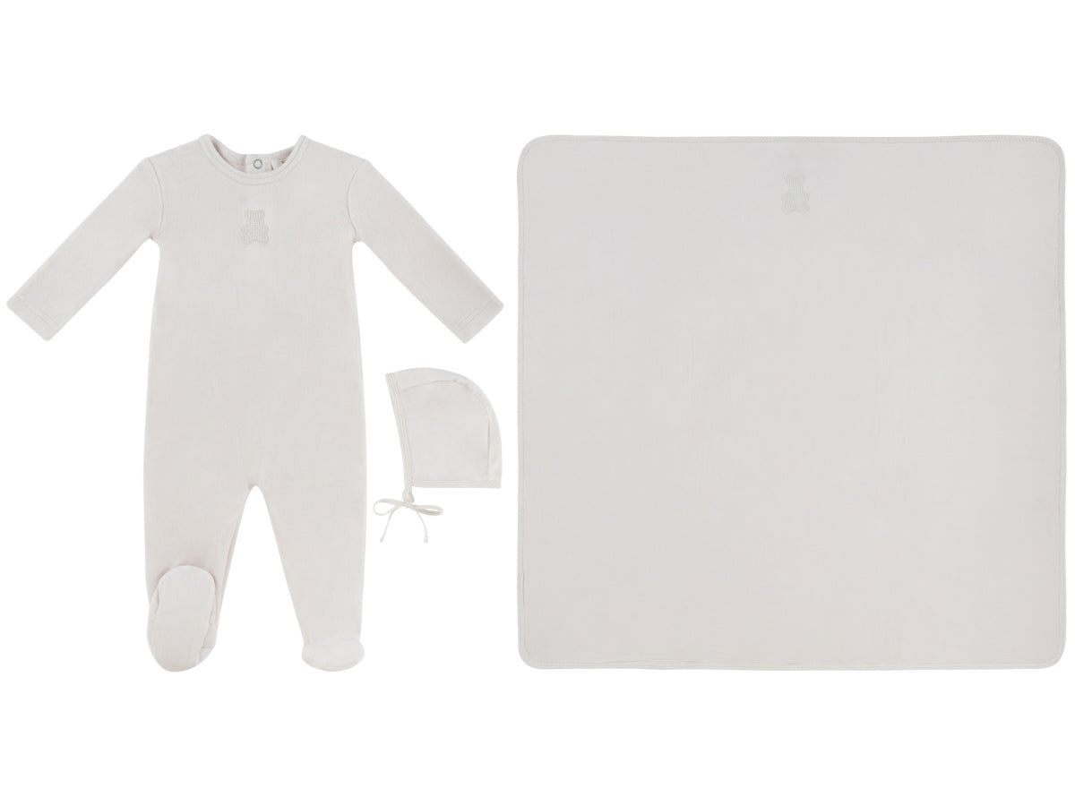 Petit Ours Footie, Hat and Blanket Set - Stone