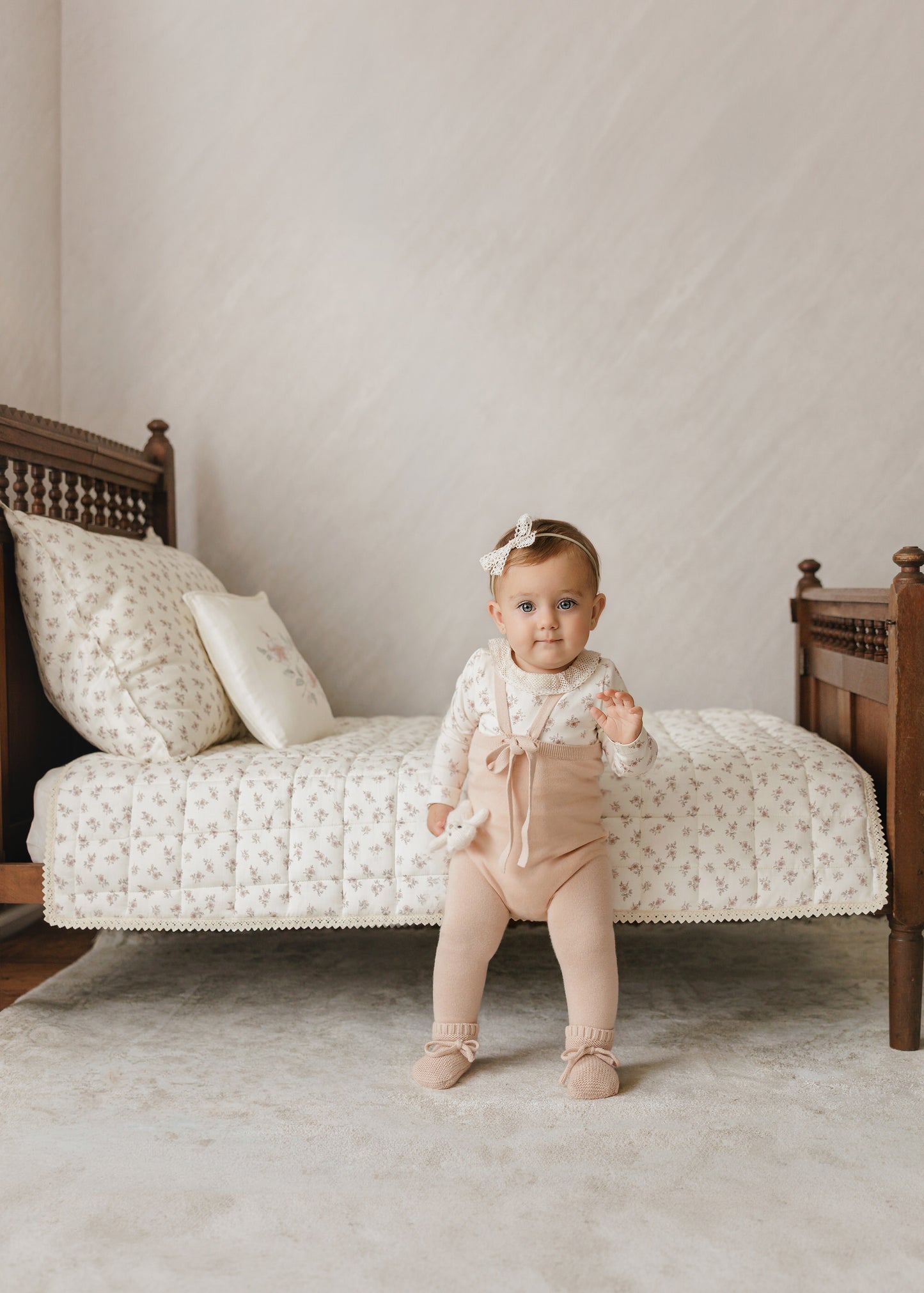 Knit Tied Suspender Overalls - Rose