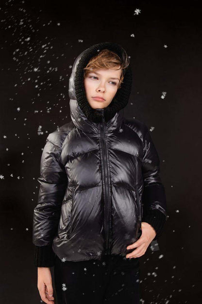 Knit Hood Puffer — Black