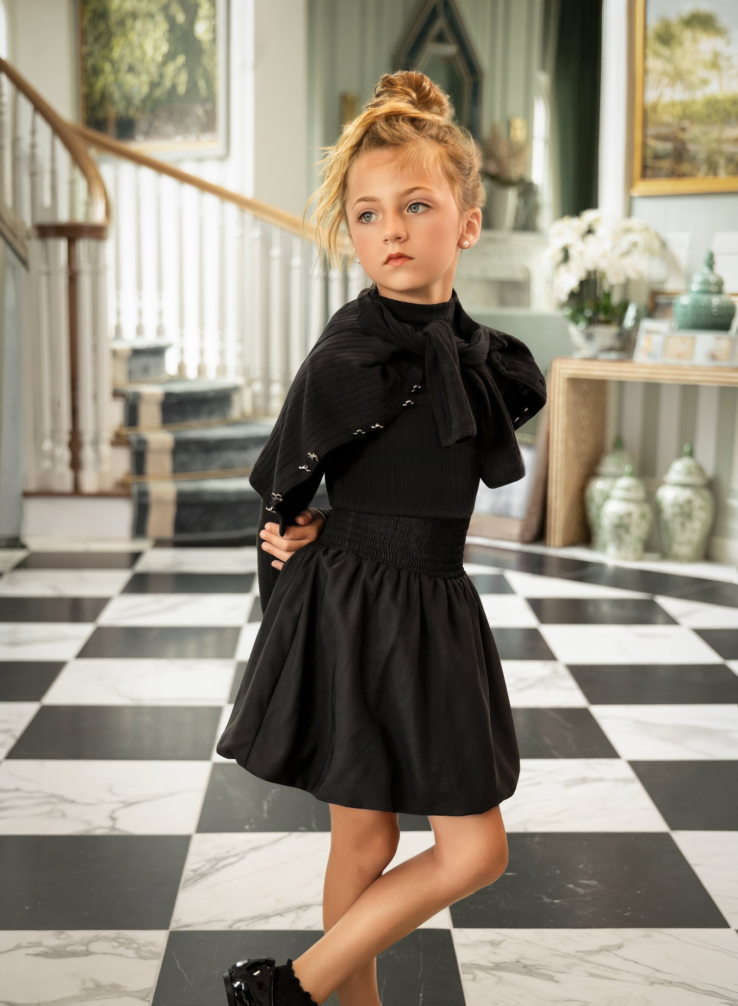 Smocked Bubble Skirt - Black