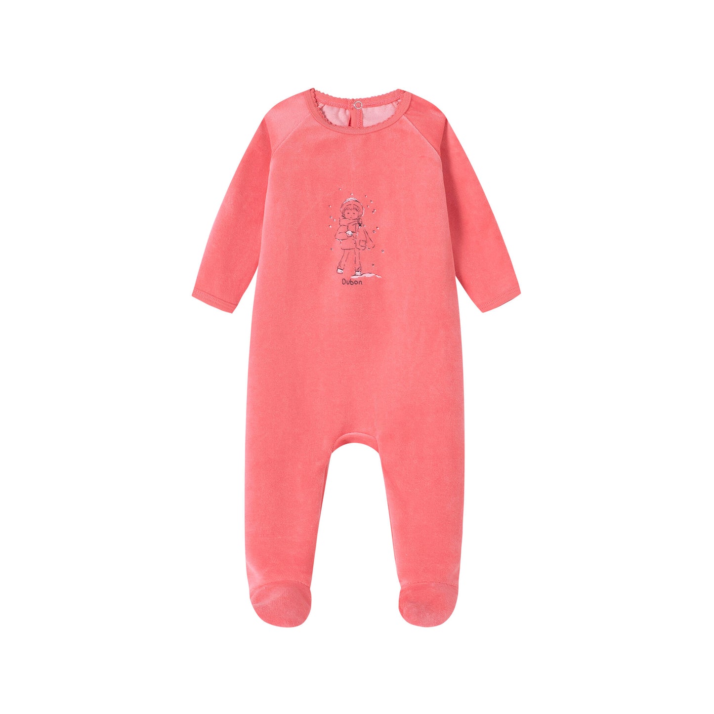 Snow Print Velour Footie/Hat - Pink