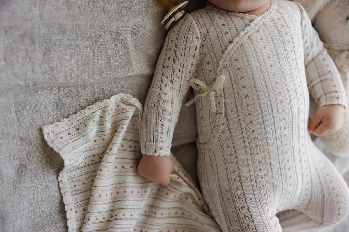 Linear Print Layette Set - Cream/Pink