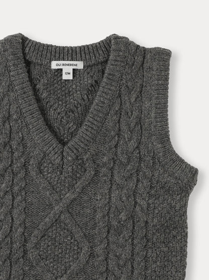 Cable V-Neck Vest - Gray