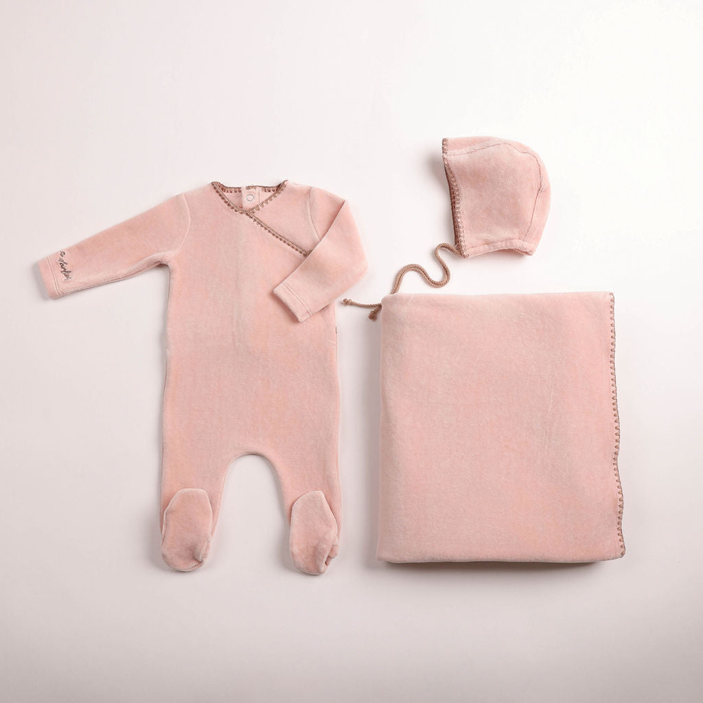 Classic Stitch Velour 3pc Set - Rose