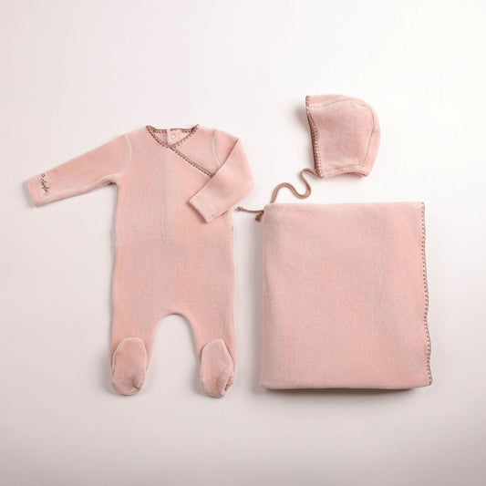 Classic Stitch Velour 3pc Set - Rose