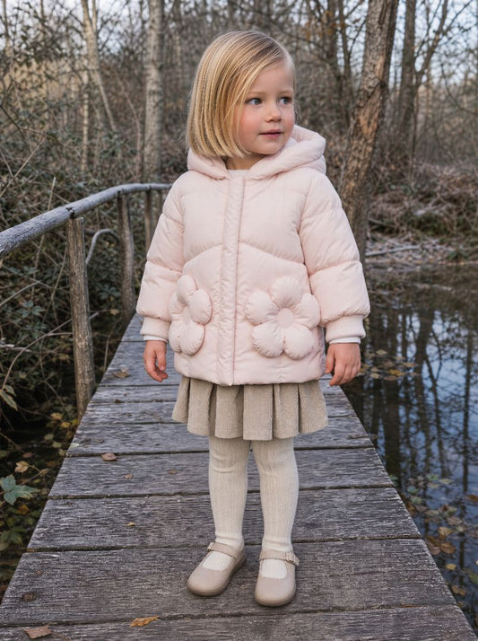 Puffer Jacket W/ Flower Pocket - Blush